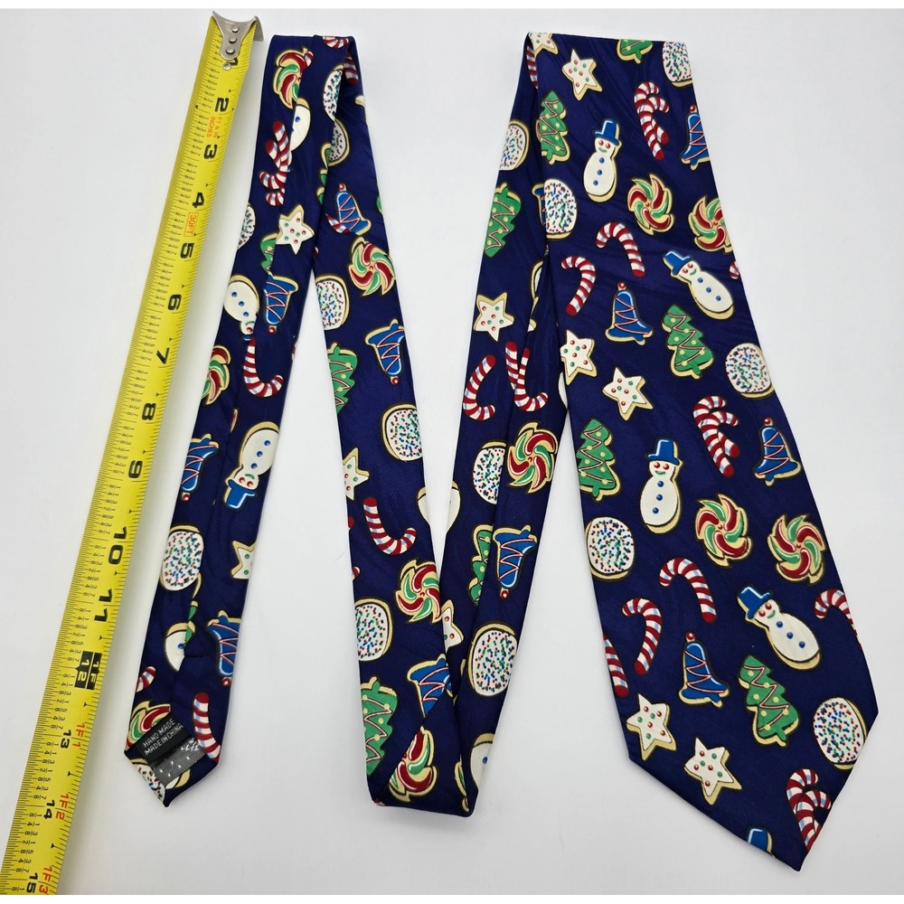 Keith Daniels Mens Christmas Cookie Holiday Necktie Navy Blue Snowman Tree - Picture 6 of 6